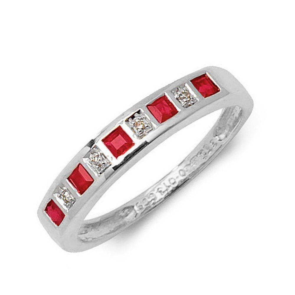 Half Eternity Diamond and Ruby Gemstone Ring