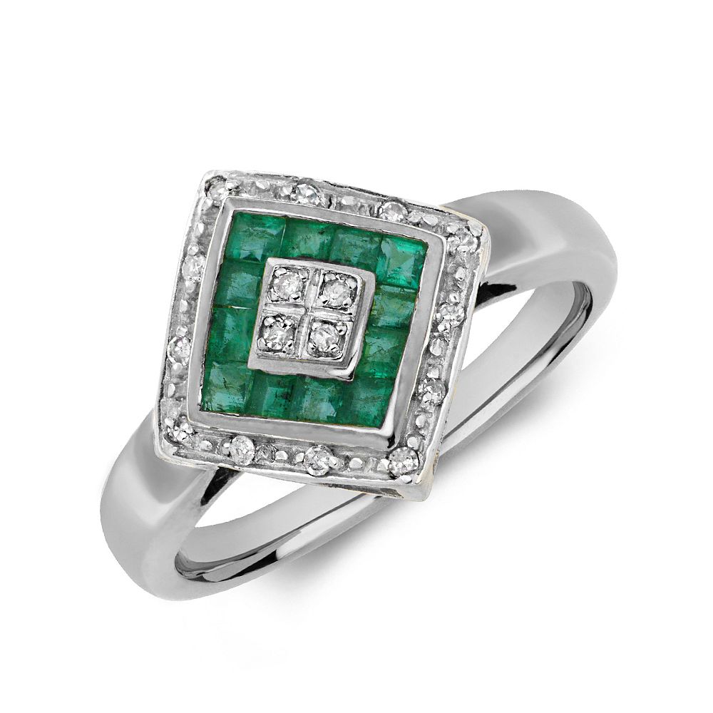 Gemstone Ring With 0.5ct Princess Shape Emerald and Diamonds