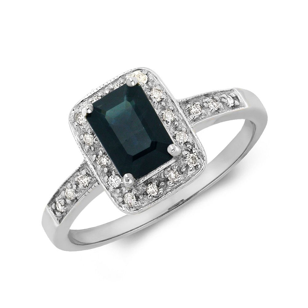 Gemstone Ring With 1ct Emerald Shape Blue Sapphire and Diamonds