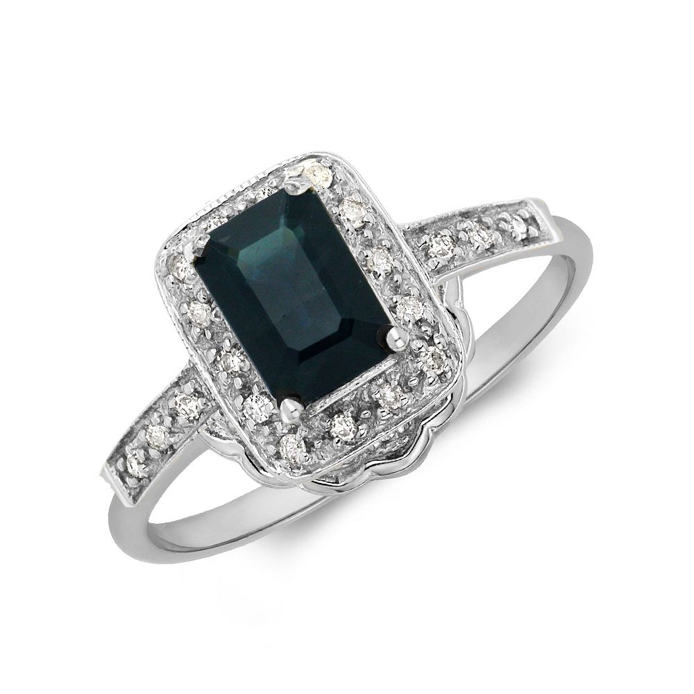Gemstone Ring With 0.50ct Emerald Shape Blue Sapphire and Diamonds