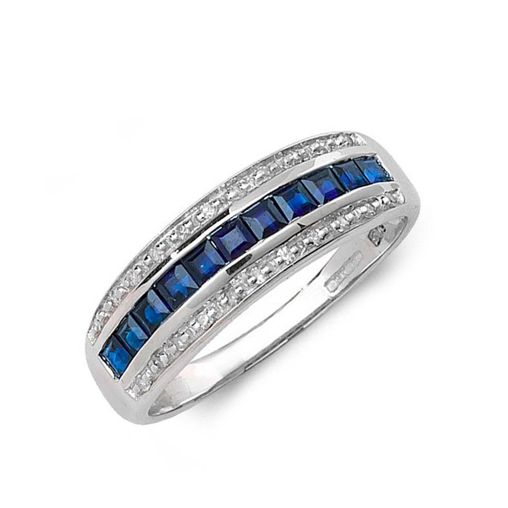 Three Row Channel Set Diamond and sapphire rings