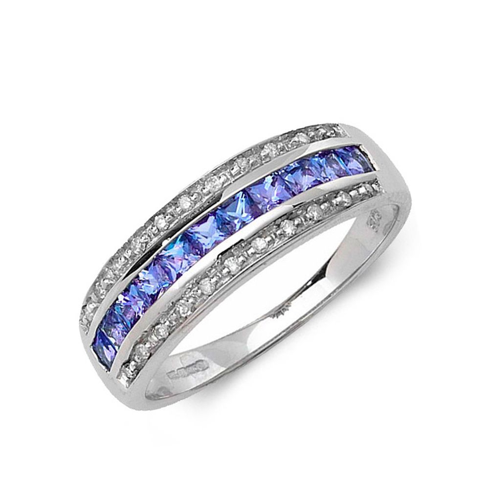 Three Row Channel Set Diamond and tanzanite rings