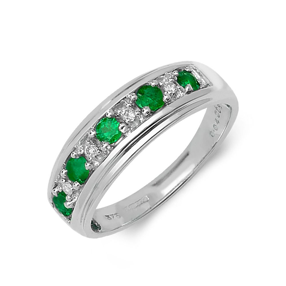 Half Eternity Diamond and emerald ring