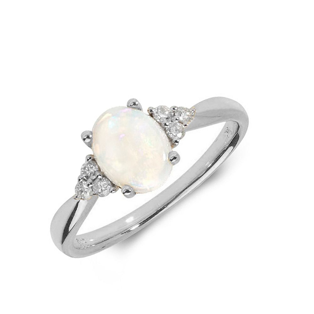 Gemstone Ring With 0.75ct Oval Shape Opal and Diamonds