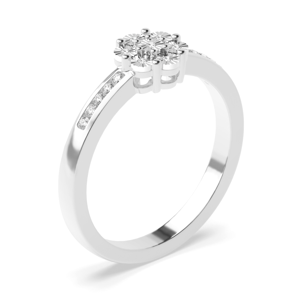 Side Stone Flower Cluster Illusion Set Diamond Ring (6.0mm)
