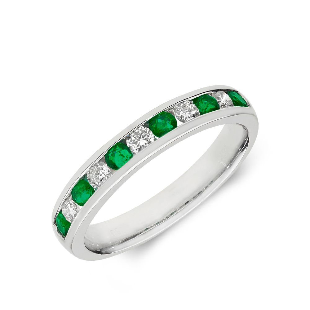 2.5mm Channel Set Half Eternity Diamond and emerald ring