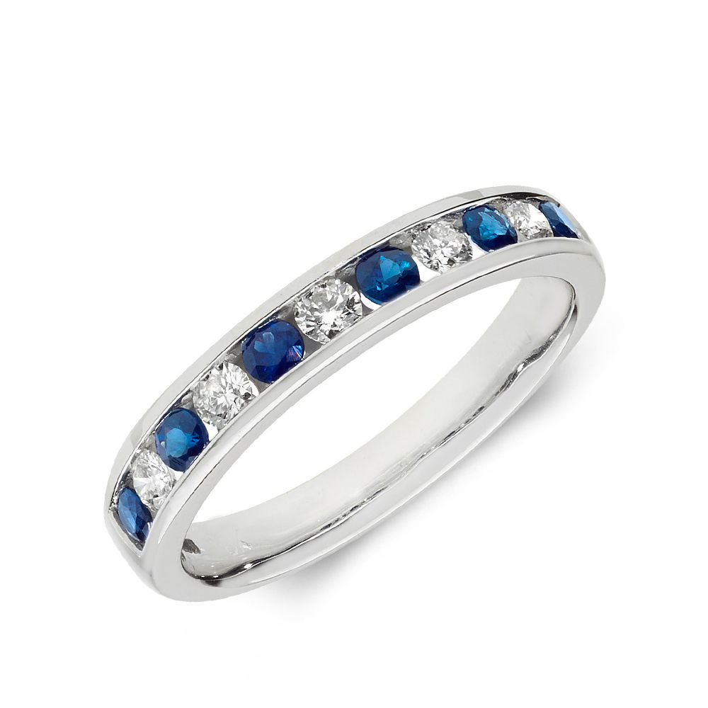 2.5mm Channel Set Half Eternity Diamond and sapphire rings