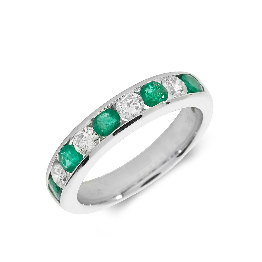 3.5mm Half Eternity Diamond and emerald ring