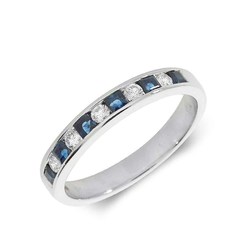2.5mm Channel Set Half Eternity Diamond and sapphire rings