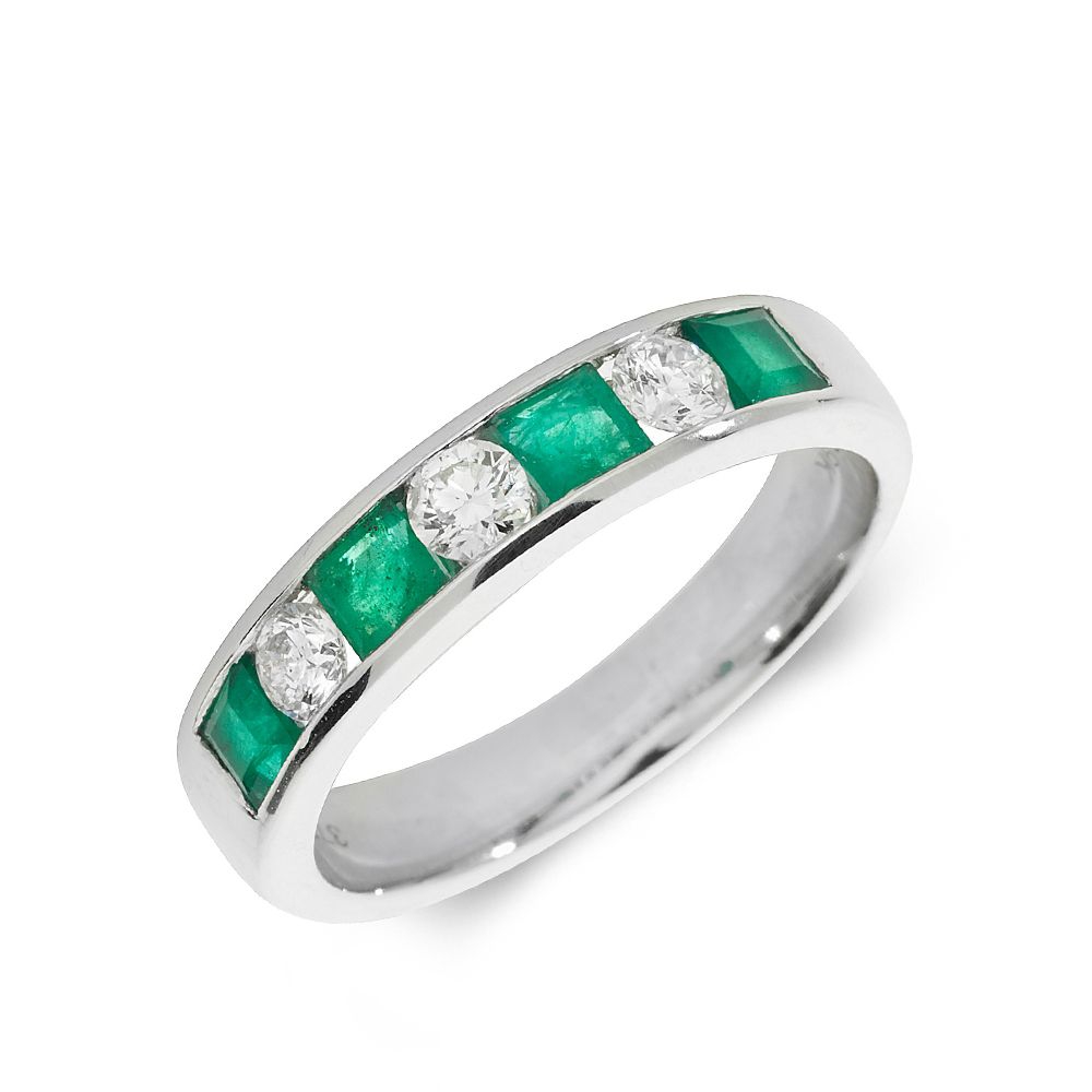 3.5mm Channel Set Half Eternity Diamond and emerald ring