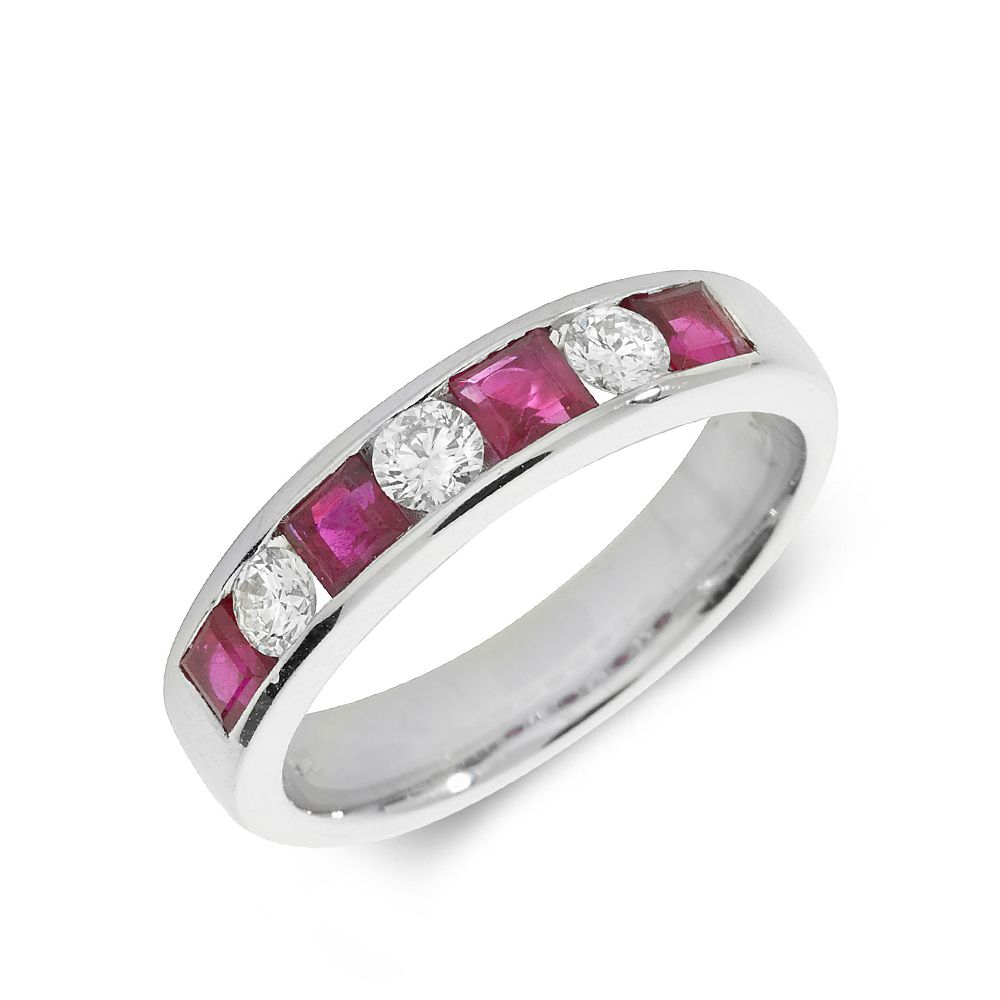 3.5mm Channel Set Half Eternity Diamond and ruby Gemstone Ring
