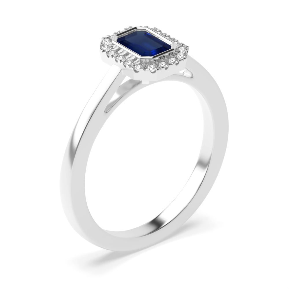 Gemstone Ring With 0.5ct Emerald Shape Blue Sapphire and Diamonds