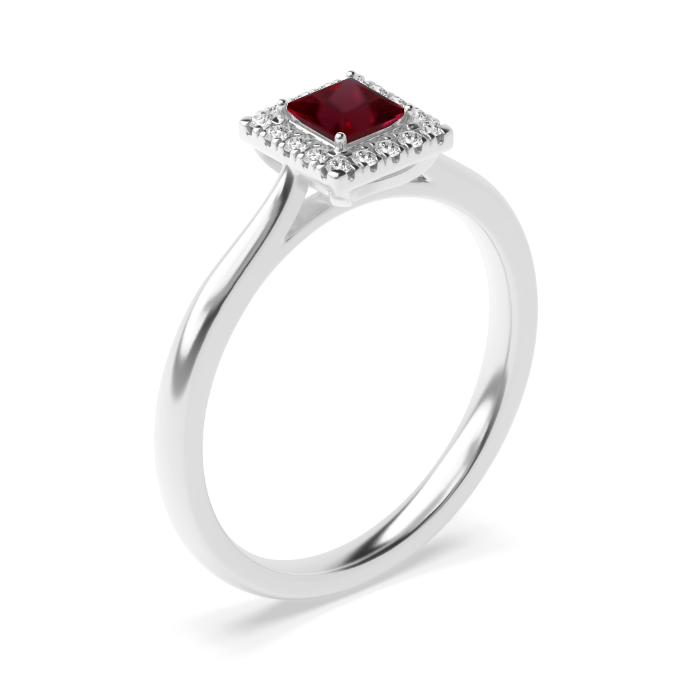 Gemstone Ring With 0.25ct Princess Shape Ruby and Diamonds