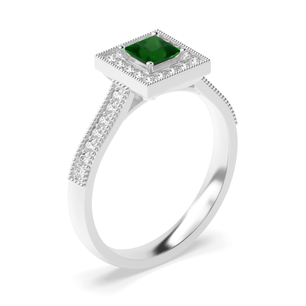 Gemstone Ring With 0.5ct Princess Shape Emerald and Diamonds