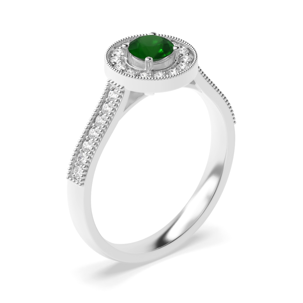 Gemstone Ring With 0.25ct Round Shape Emerald and Diamonds