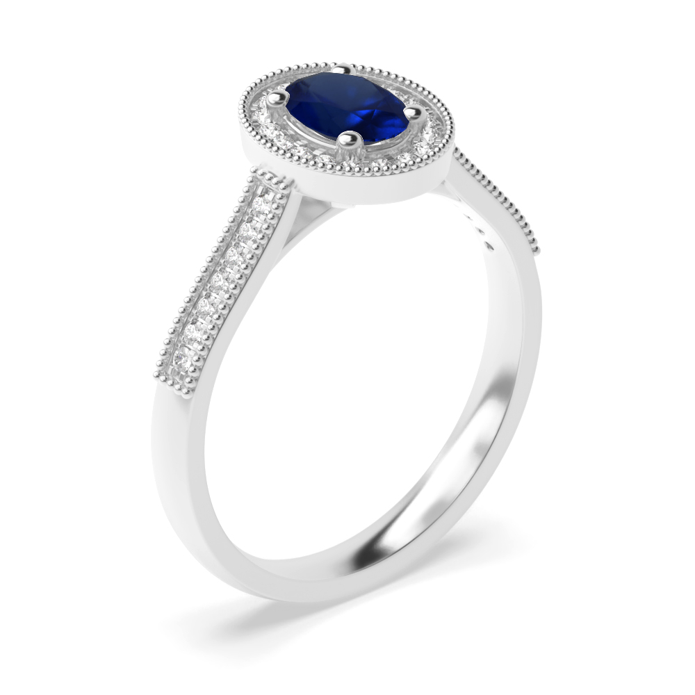 Gemstone Ring With 0.75ct Oval Shape Blue Sapphire and Diamonds