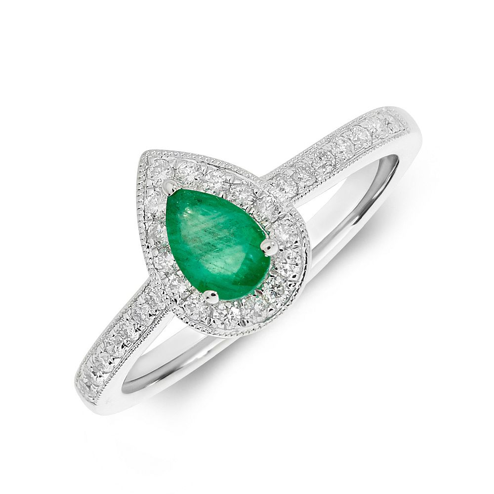 Gemstone Ring With 0.3ct Pear Shape Emerald and Diamonds