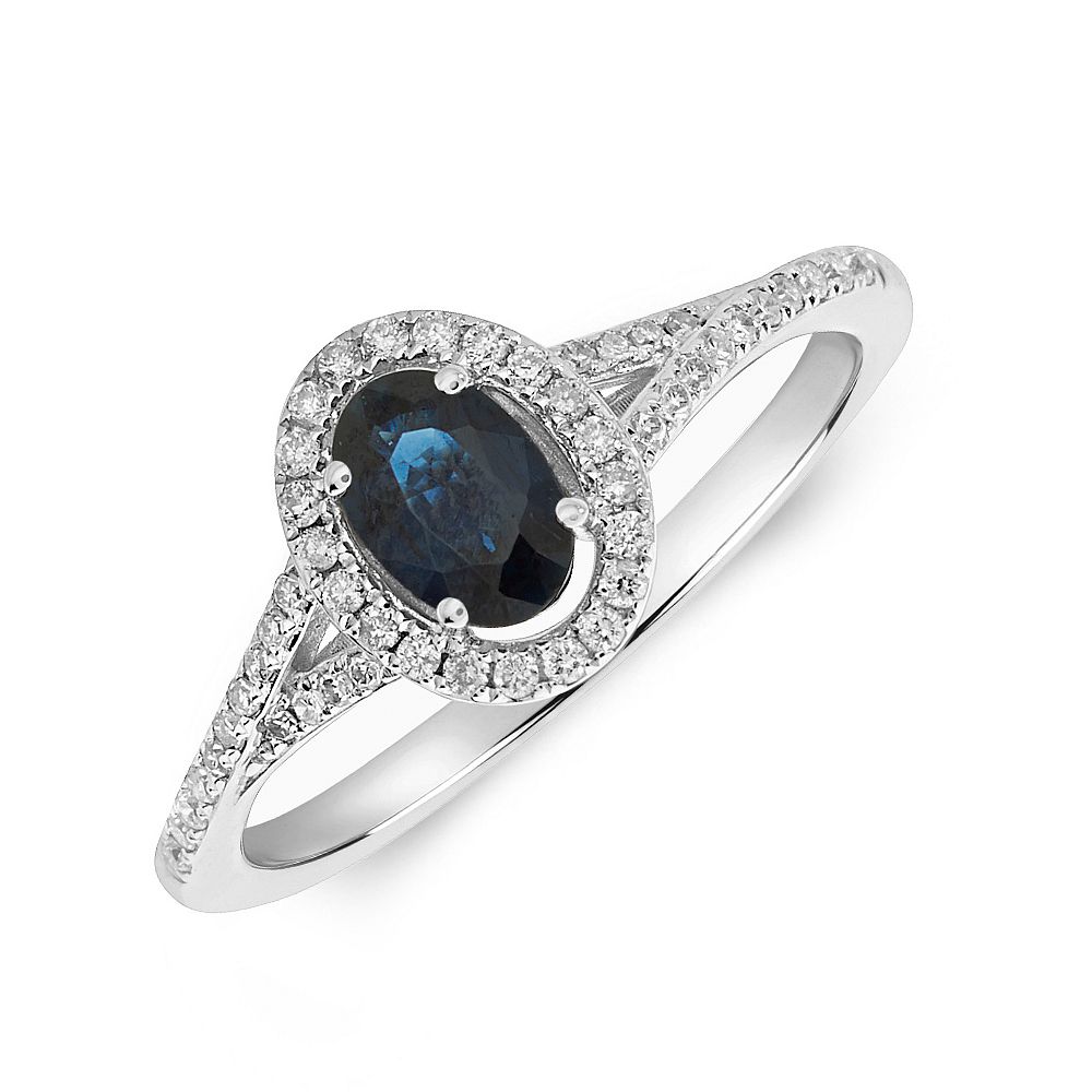 Gemstone Ring With 0.50ct Oval Shape Blue Sapphire and Diamonds
