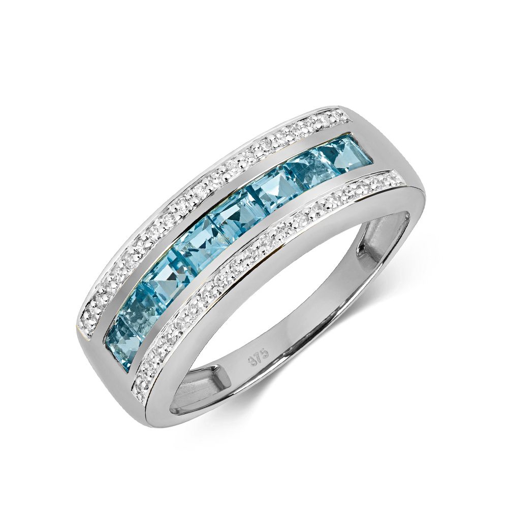 3 Row Diamond and Blue Topaz rings