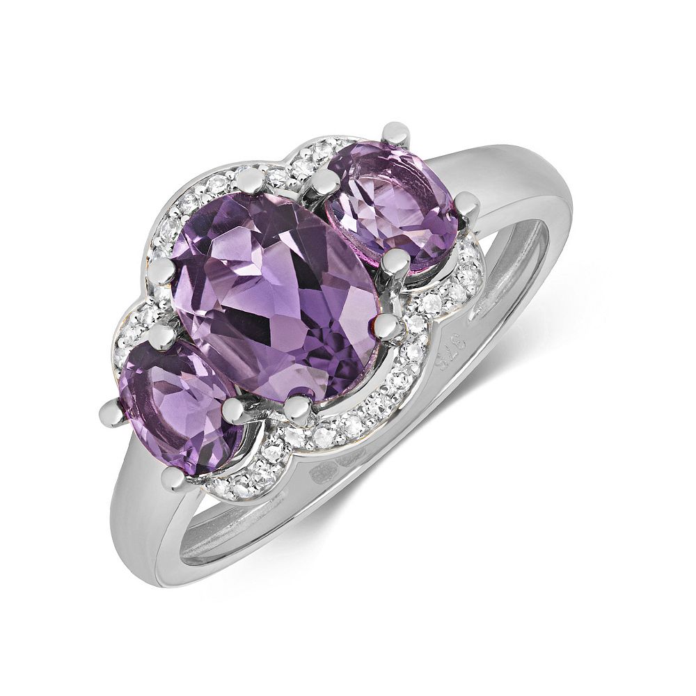Gemstone Ring With 8X6 &amp; 5X4mm Oval Shape Amethyst and Diamonds