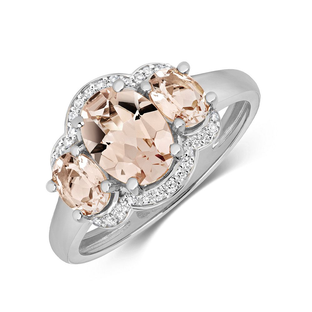 Gemstone Ring With 8X6 &amp; 5X4mm Oval Shape Morganite and Diamonds
