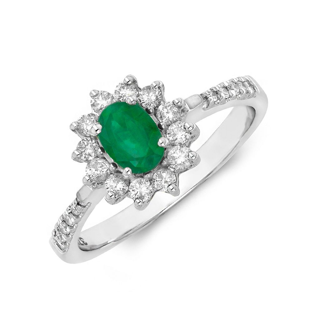 Gemstone Ring With 0.25ct Oval Shape Emerald and Diamonds