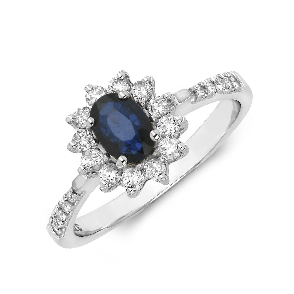 Gemstone Ring With 0.25ct Oval Shape Blue Sapphire and Diamonds