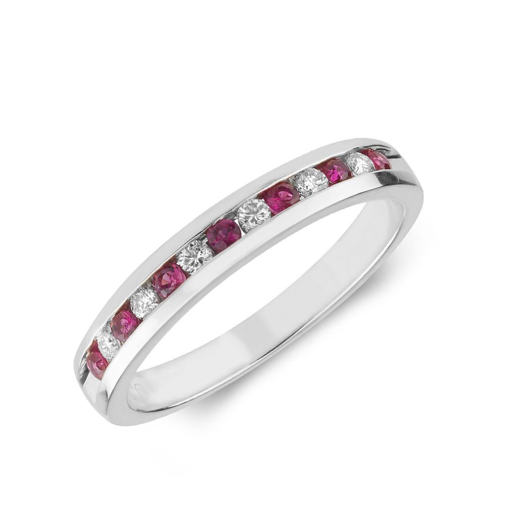 2.0mm Channel Set Half Eternity Diamond and ruby Gemstone Ring