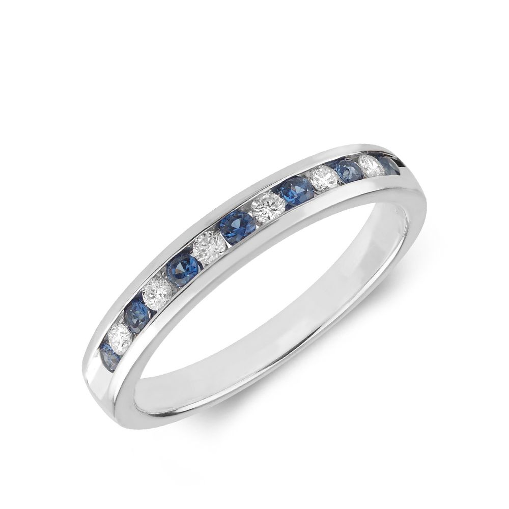2.0mm Channel Set Half Eternity Diamond and sapphire rings