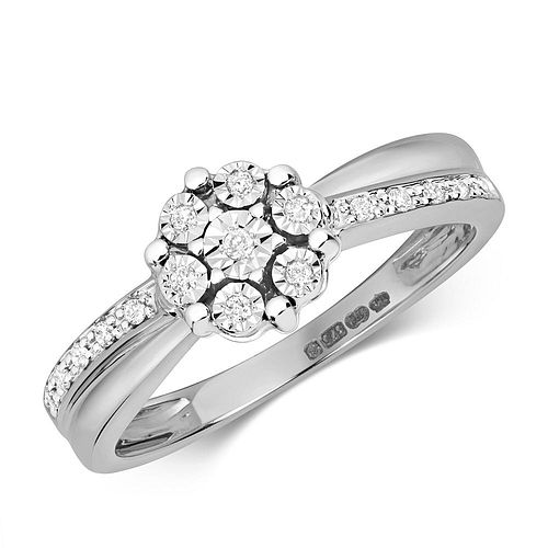 Split Shoulder Flower Cluster Illusion Set Diamond Ring (7.0mm)