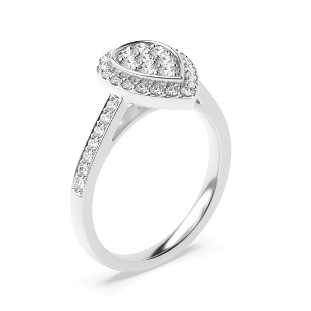 Pave Set Pear Shape Diamond Cluster Diamond Ring (10x7mm, 10x8mm, 12x9mm)