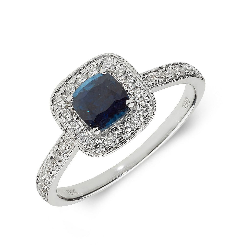 Gemstone Ring With 0.5ct Cushion Shape Blue Sapphire and Diamonds