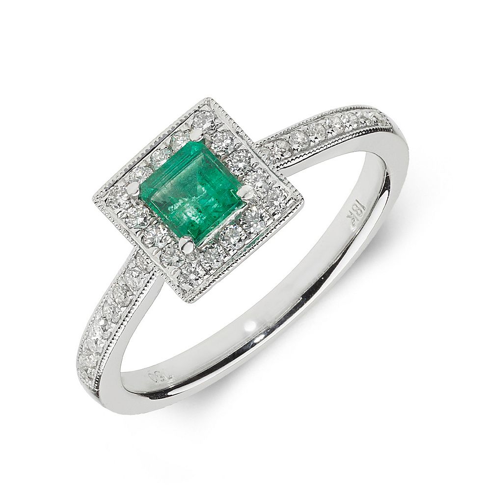 Gemstone Ring With 0.5ct Princess Shape Emerald and Diamonds