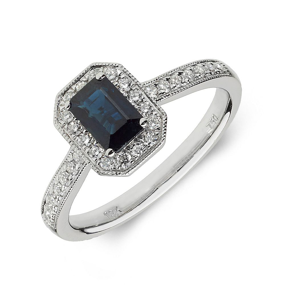 Gemstone Ring With 0.75ct Emerald Shape Sapphire and Diamonds