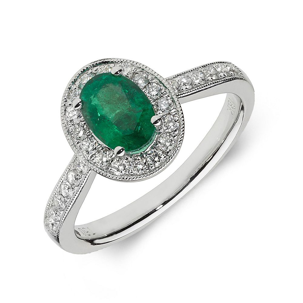 Gemstone Ring With 0.75ct Oval Shape Emerald and Diamonds