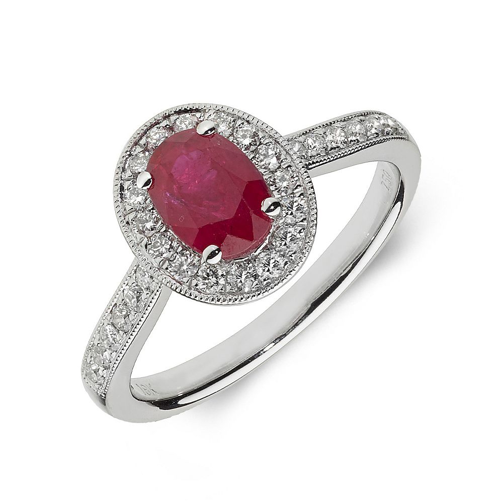 Gemstone Ring With 0.75ct Oval Shape Ruby and Diamonds