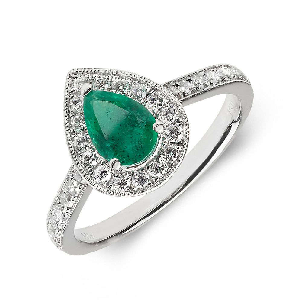 Gemstone Ring With 0.75ct Pear Shape Emerald and Diamonds