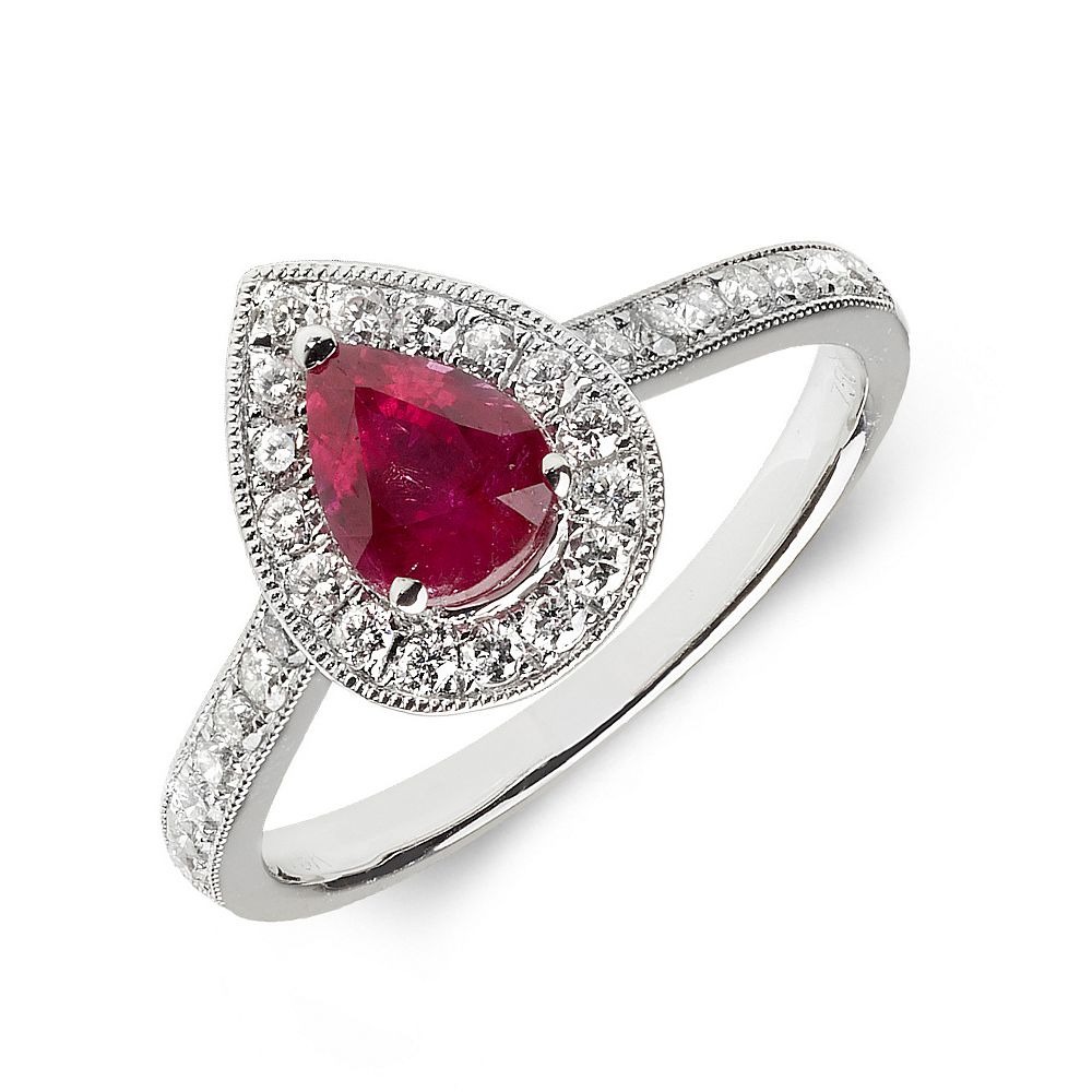 Gemstone Ring With 0.75ct Pear Shape Ruby and Diamonds