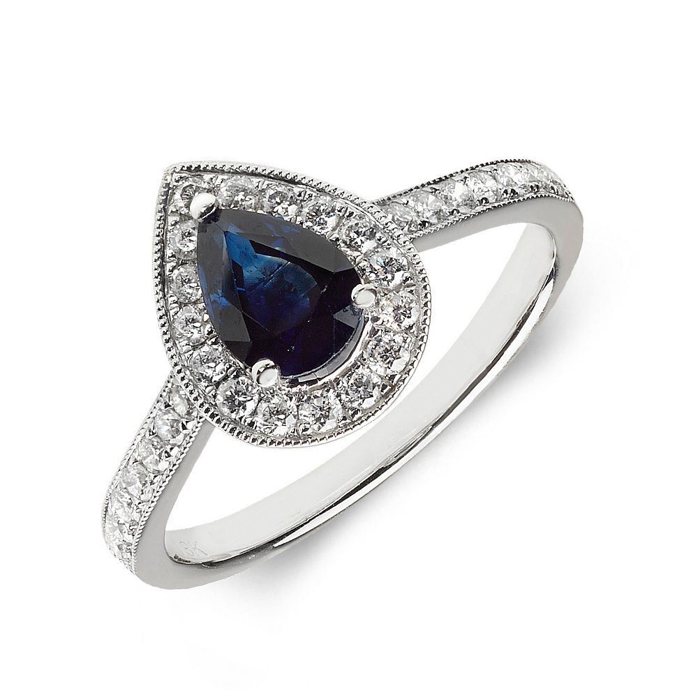 Gemstone Ring With 0.75ct Pear Shape Blue Sapphire and Diamonds