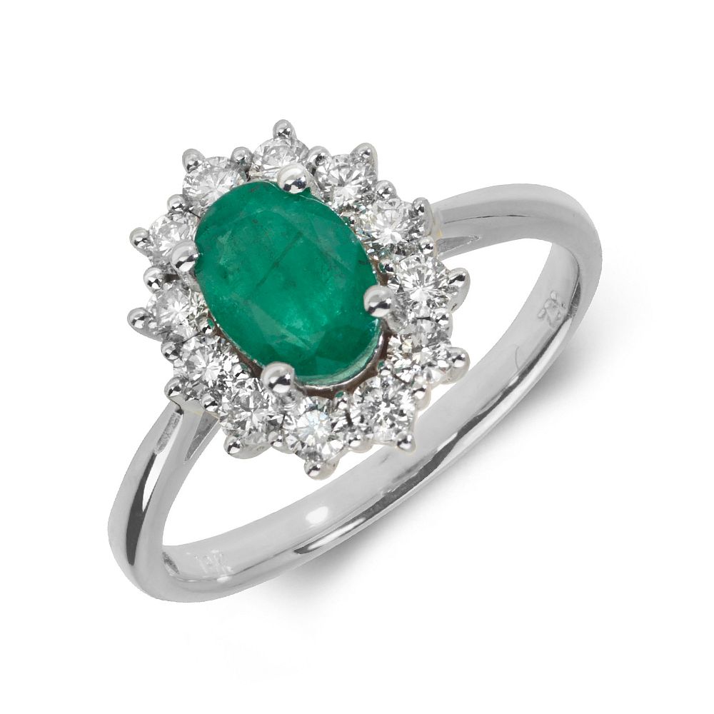Gemstone Ring With 0.75ct Oval Shape Emerald and Diamonds