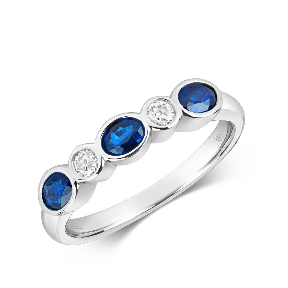 Bezel Set Five Diamond and sapphire rings