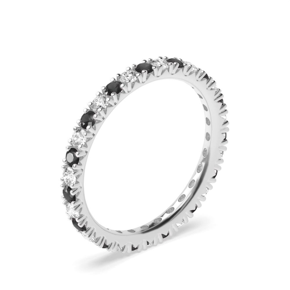 Diamond Cut Prongs Set Round Full Eternity Black and White Diamond Rings (Available in 2.5mm to 3.5mm)