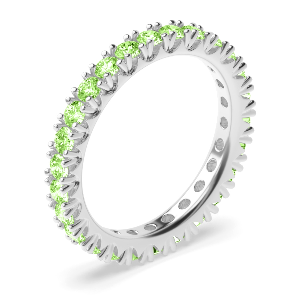 4 Prong Round Fishtail Green Lab Grown Stacking Diamond Ring
