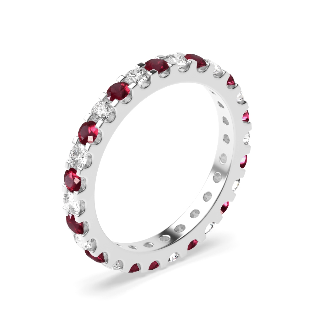Classic Prongs Set Full Eternity Diamond and Ruby Gemstone Rings (Available in 2.5mm to 3.5mm)