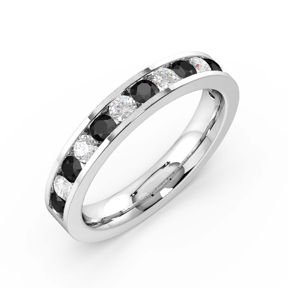 Channel Setting Round Half Eternity Black diamond and Diamond Ring