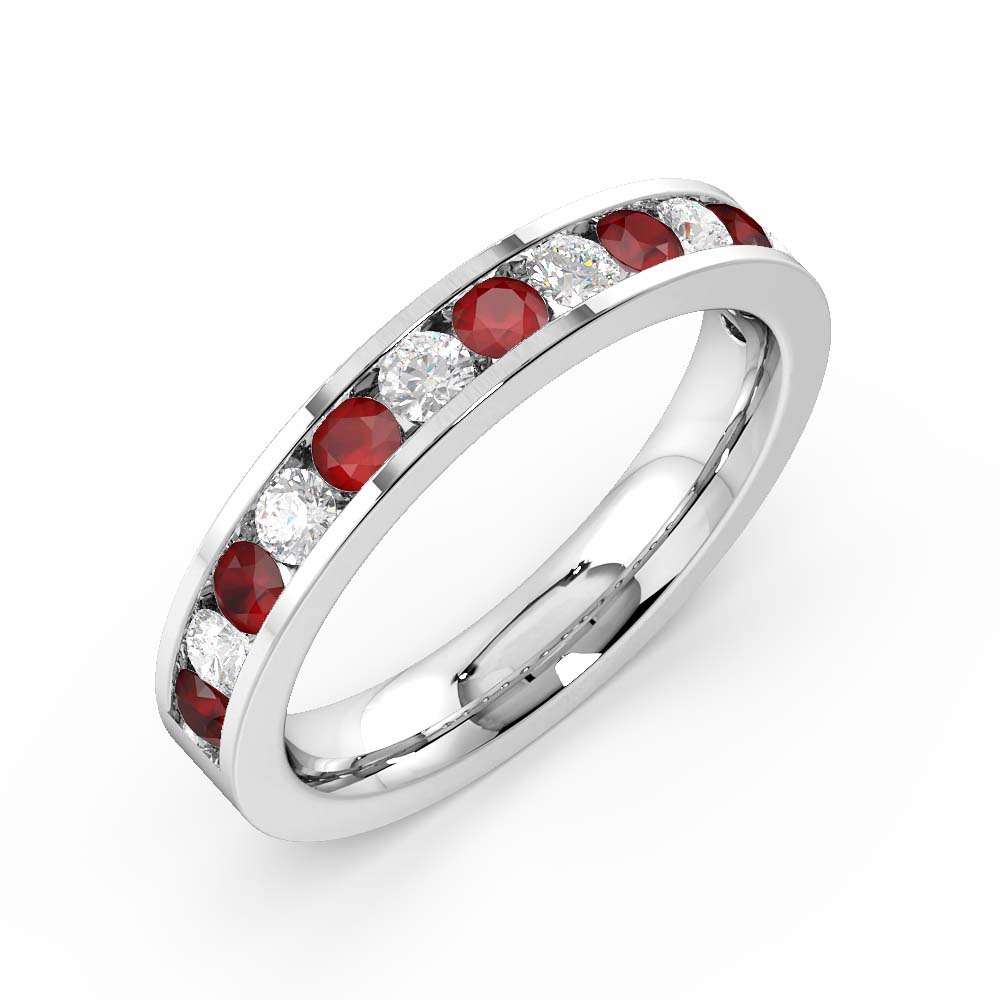 Channel Setting Round Half Eternity Ruby And Diamond Ring