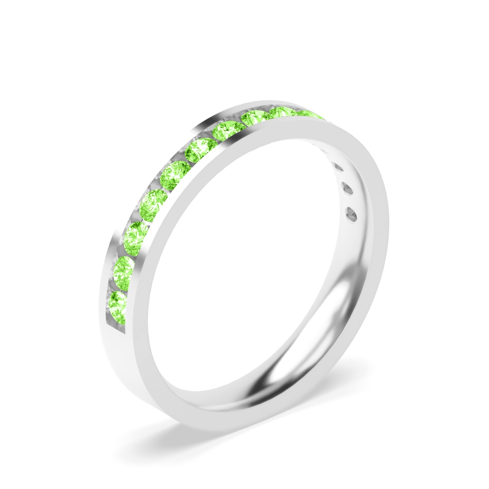 Channel Setting Round Flat Green Lab Grown Stacking Diamond Ring