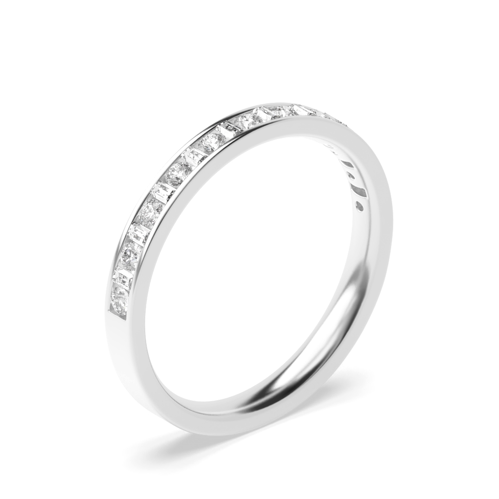 Channel Setting Round &amp; Baguette Half Eternity Diamond Ring