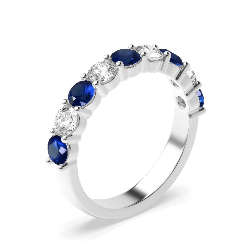 Prong Setting Round Half Eternity Diamond and Sapphire Ring