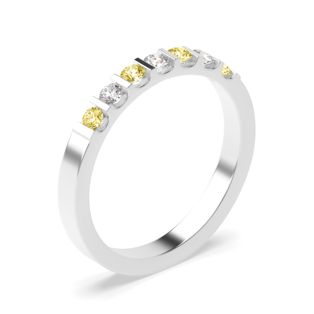 Bar Setting Round Shape 7 Stone Lab Created Fancy Diamond Rings
